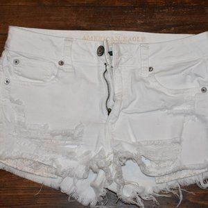 American Eagle White Distressed Denim Shorts